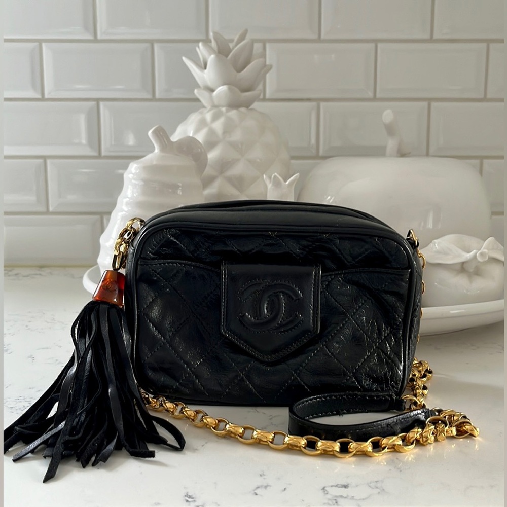 CHANEL Vintage Mini Black Lambskin Camera Bag